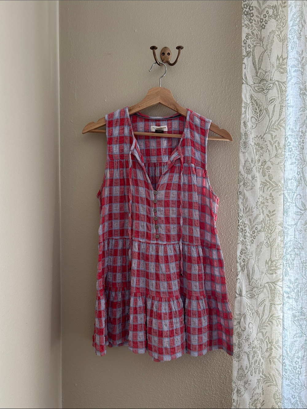 EUC Anthropologie Red & Light Blue Plaid Sleeveless Tunic